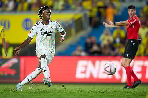 La liga 2024-25: Real Madrid's Vinicius Junior scores his side's first goal against Las Palmas